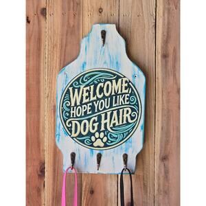 Dog Leash / Key Holder, Distressed, Solid Wood, 3 Hooks, Handmade, New